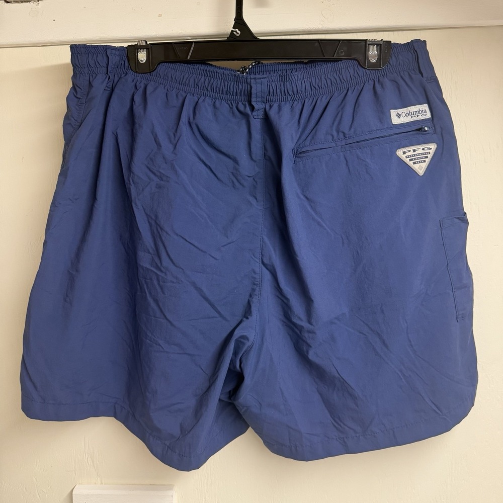 Columbia PFG Mens XL Blue Nylon Lined Swim Trunks Shorts Drawstring Belt Loops